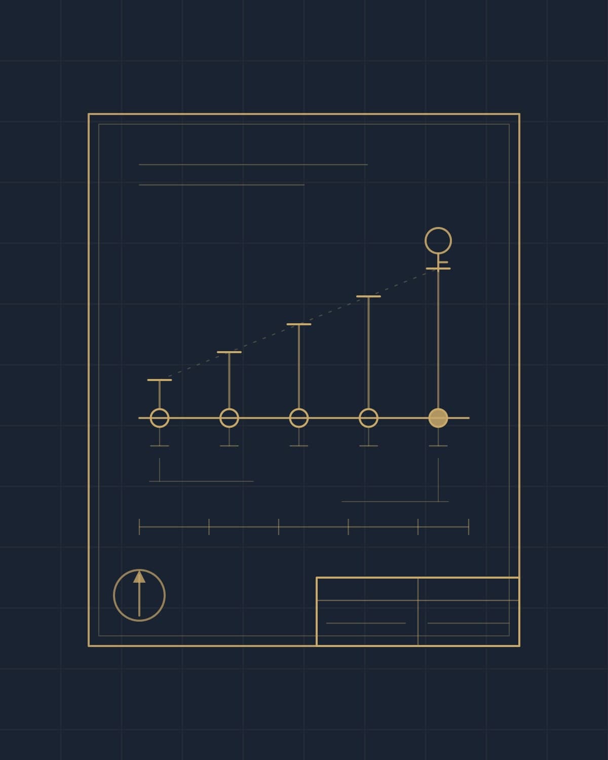 Drawn cover plate: a five-stage programme line rising to a handover key, gold line on navy
